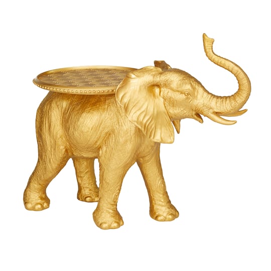 Gold Resin Eclectic Tray Elephant Sculpture, Set of 18" x 22" x 11"